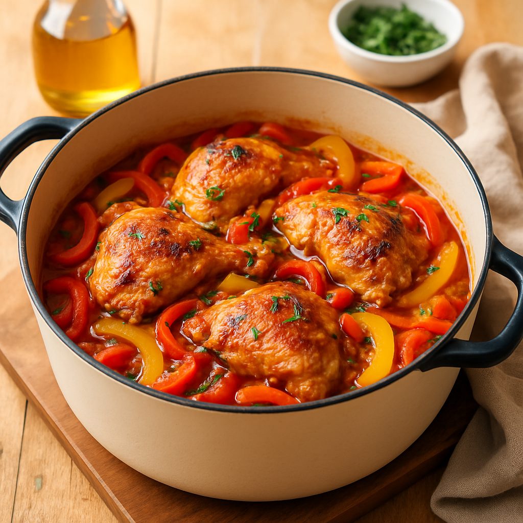 découvrez l'authenticité du poulet basquaise, un plat emblématique riche en saveurs et en traditions du pays basque, parfait pour les amateurs de cuisine traditionnelle.