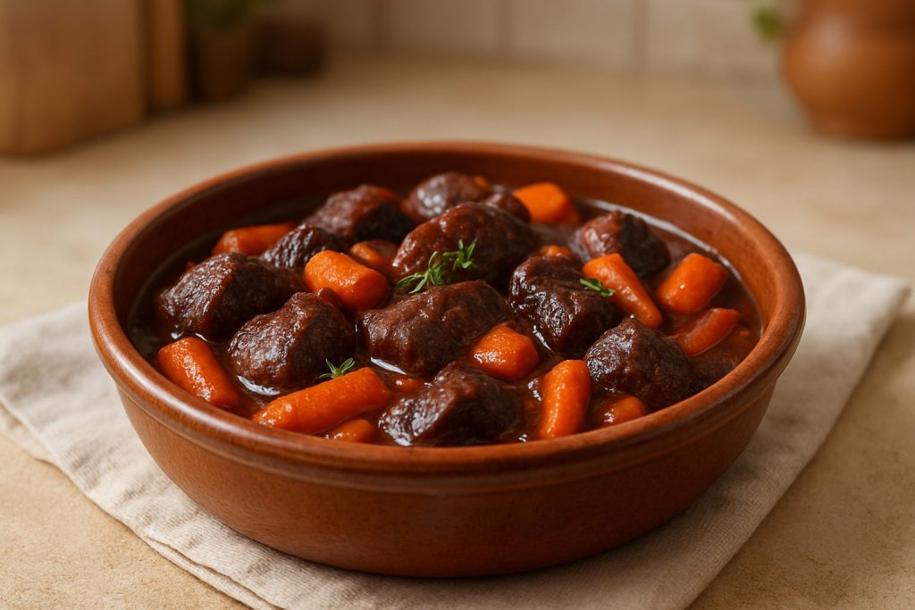 découvrez la recette traditionnelle du bœuf bourguignon aux carottes, un plat savoureux et mijoté à la perfection pour régaler toute la famille.